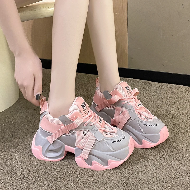 

High Top Women's Breathable Chunky Sneakers Fashion 7CM Platform Leather White Shoes Ladies Casual Short Boots Zapatos De Mujer