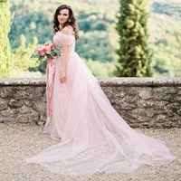 rustic country boho pink wedding dress off the shoulder tulle a line bohemian wedding dresses 2022 sexy backless bride gowns