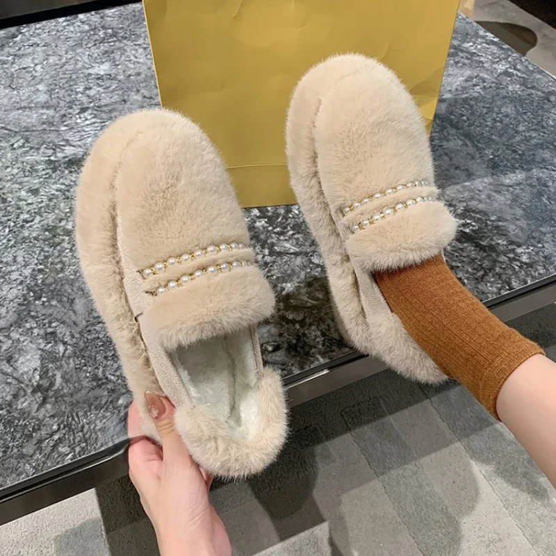 Новинка 2024 модная теплая плюшевая Женская Повседневная зимняя обувь на плоской