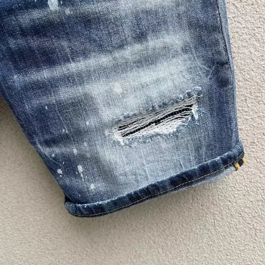 2023 Summer New D2 Jeans Trendy Men's Fashion Side Colorful Ribbon Denim Shorts with Broken Capris