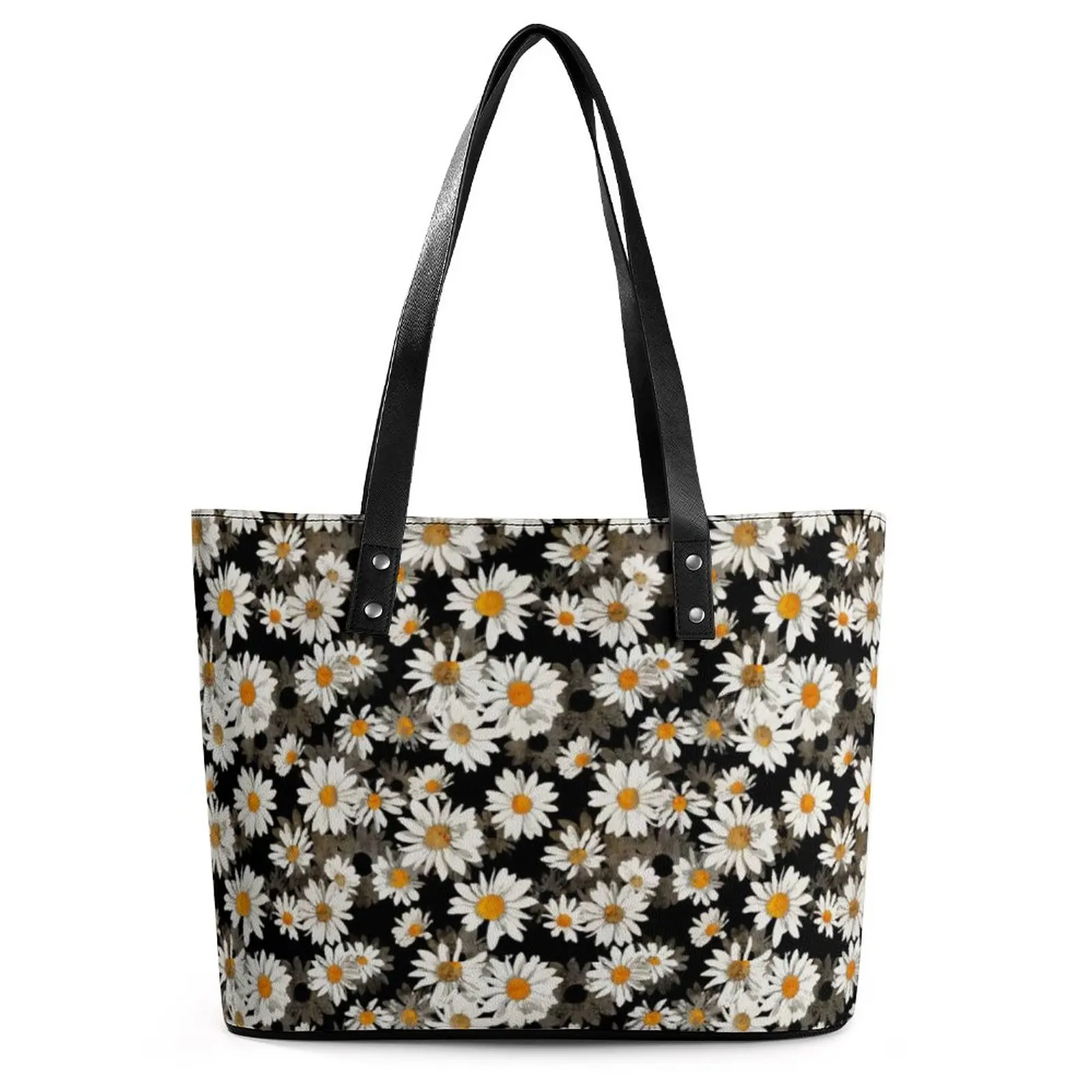 

Chic White Daisies Handbags Blossom Floral Pattern Belt Tote Bag Retro PU Leather Shoulder Bag Lady School Graphic Shopping Bags