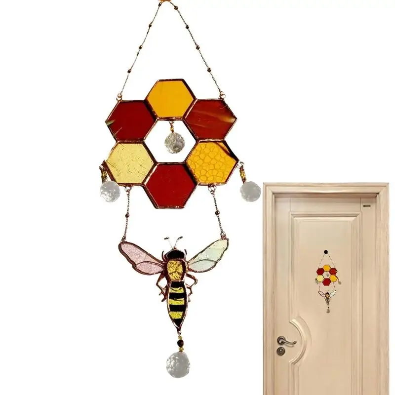 

Bee Honeycomb Window Hanging Sun Catcher Ornament For Home Garden Decor Handmade Bee Stained Glass Window Hangings Birthday Gift