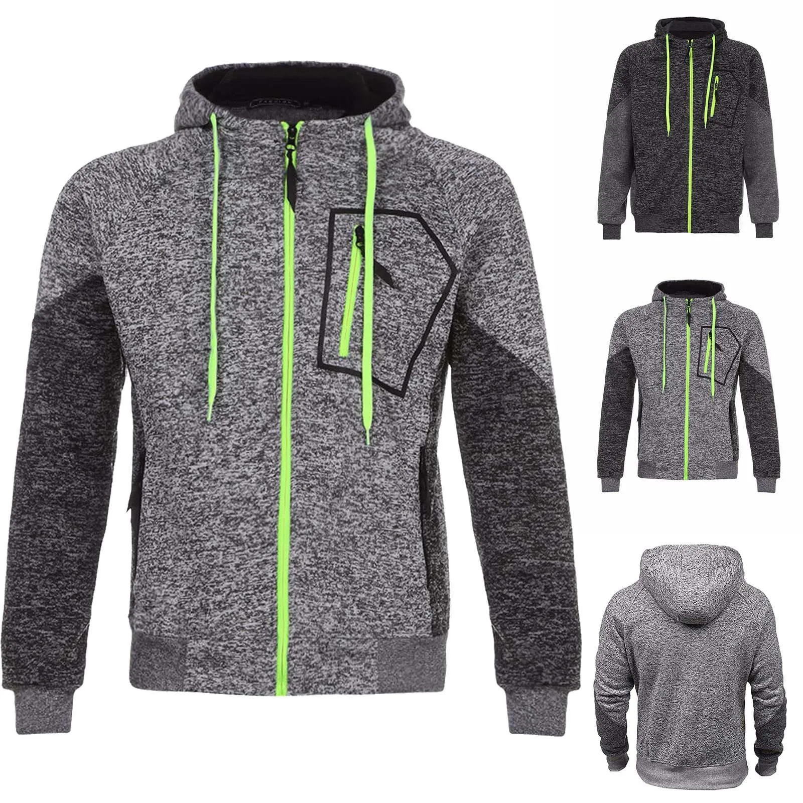 

Men's Autumn And Winter Coat Jacket Stitching Long Sleeved Zipper Coat Lanyard Hooded Raglan Sleeve Jackets men's winter jacket