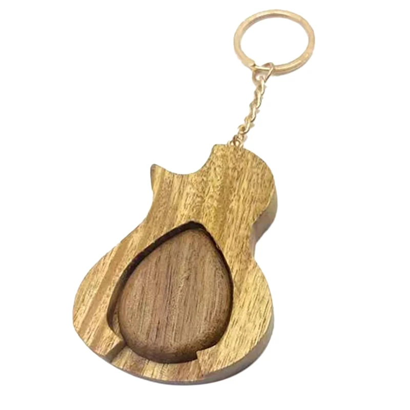 

2-In-1 Guitar Wooden Box Holder Guitar Shaped Pick Box With Guitar Pick For Guitar Bass Music Instrument