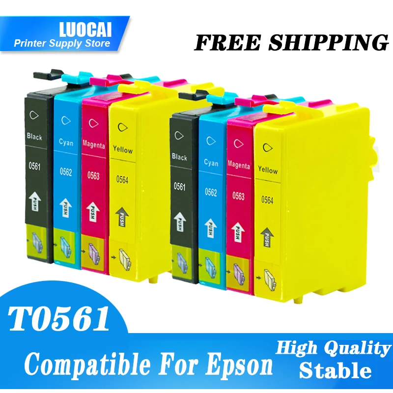 

8X LuoCai Ink Cartridge Compatible For Epson T0561 T0562 T0563 T0564 t0561 t0562 t0563 Stylus Photo RX430 R250 RX530 Printers