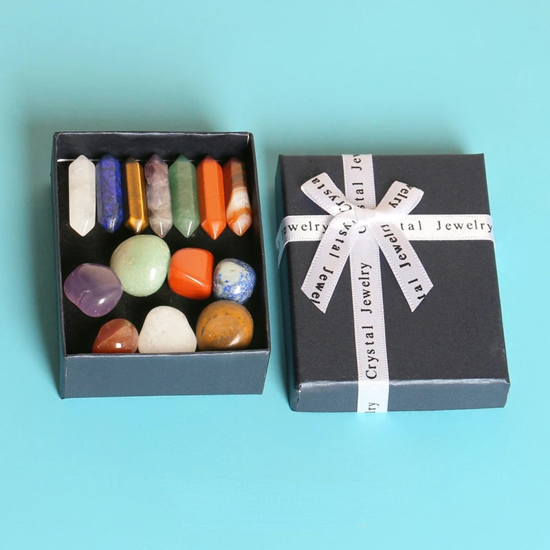

Natural Stone Crystal Gemstone Chakras Healing Quartz Mineral Ornament Home Decoration High Quality Gifts Box 14PCS/Set