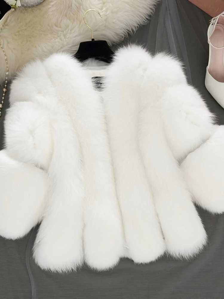 Winter New Imitation Fur Women‘s Coat Imitation Fox Fur Short Section Stitching Three-quarter Sleeves Faux Fur Free Shipping