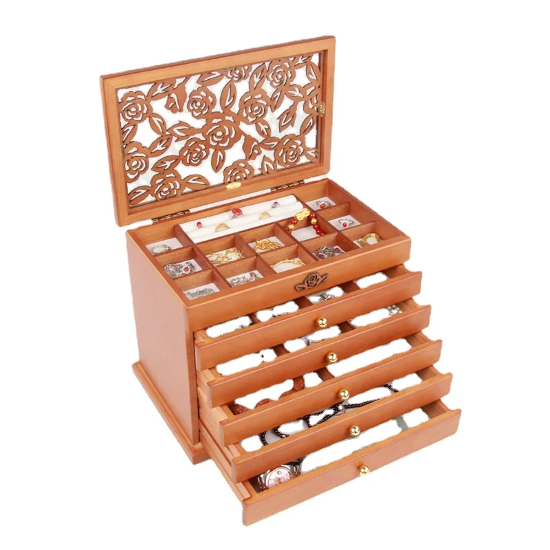

Luxury Vintage Wood Jewelry Storage Box Organizer Large Wooden Retro Dresser Earrings Necklace Jewelry Box Big Size Case Gift