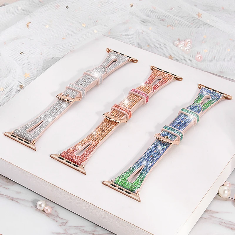 Slim Discoloration Strap For Apple Watch band 44mm 40mm 45mm 41mm 42mm 38mm Leather+Silicone wrist belt bracelet iwatch 4 5 6 7