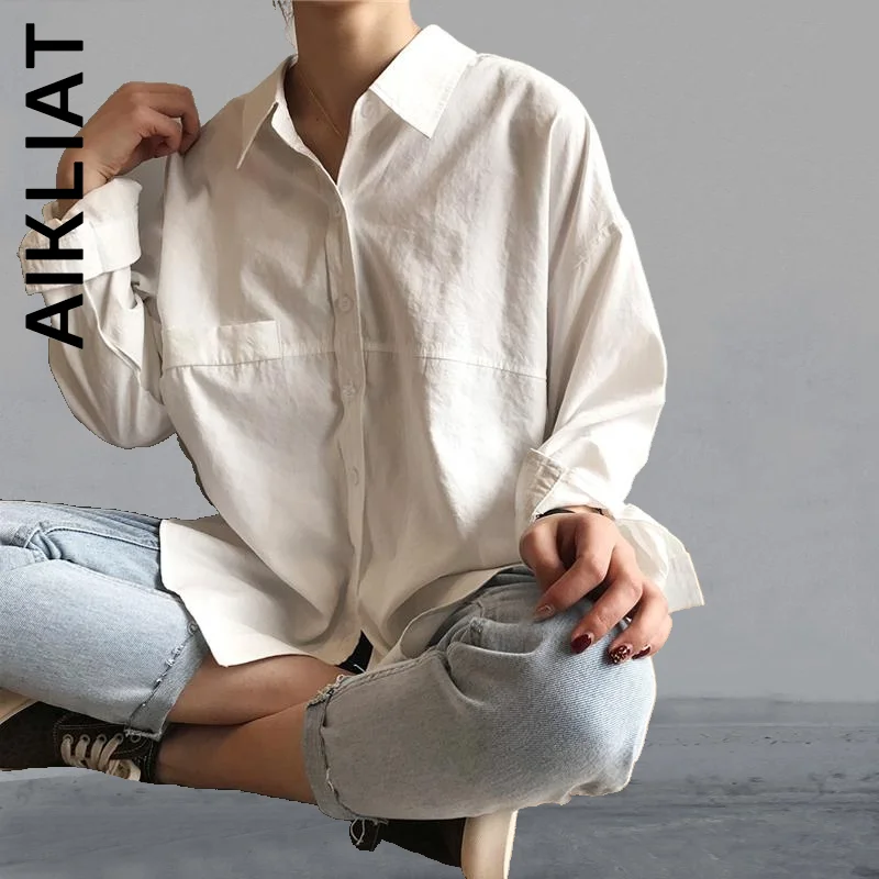 

Aikliat Fashion Shirt Women Simple Sexy Party Turn-down Collar Solid Minimalist Shirts Long Sleeve Shirts Soft Women Top Female