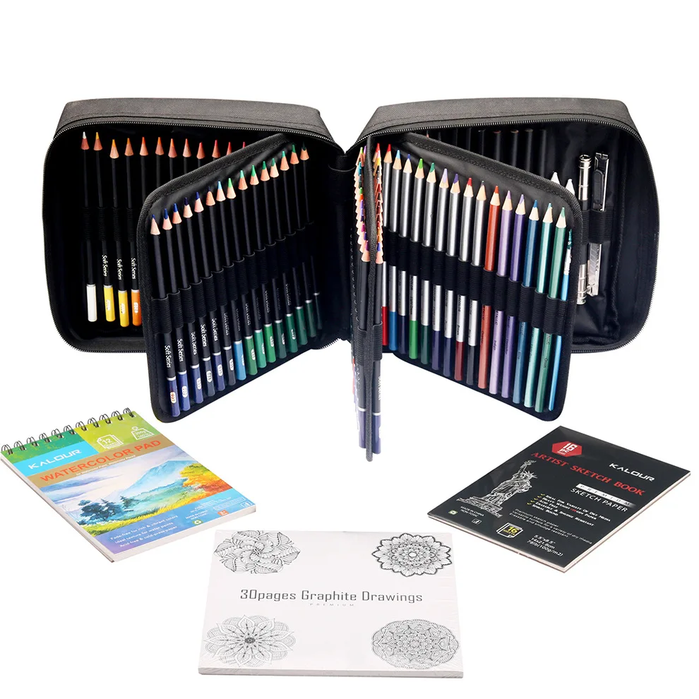KALOUR 132/126 Pcs Oil & Watercolor Colored Pencil Metal Color Lead Sketching Drawing Pencil Set  Painting Kit
