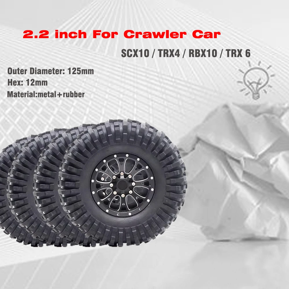 

4pcs 2.2 inch Beadlock Metal Wheel Rim Tire outside diameter 125mm tire bead For 1/10 RC Crawler Car Axial SCX10 RR10 TRX4