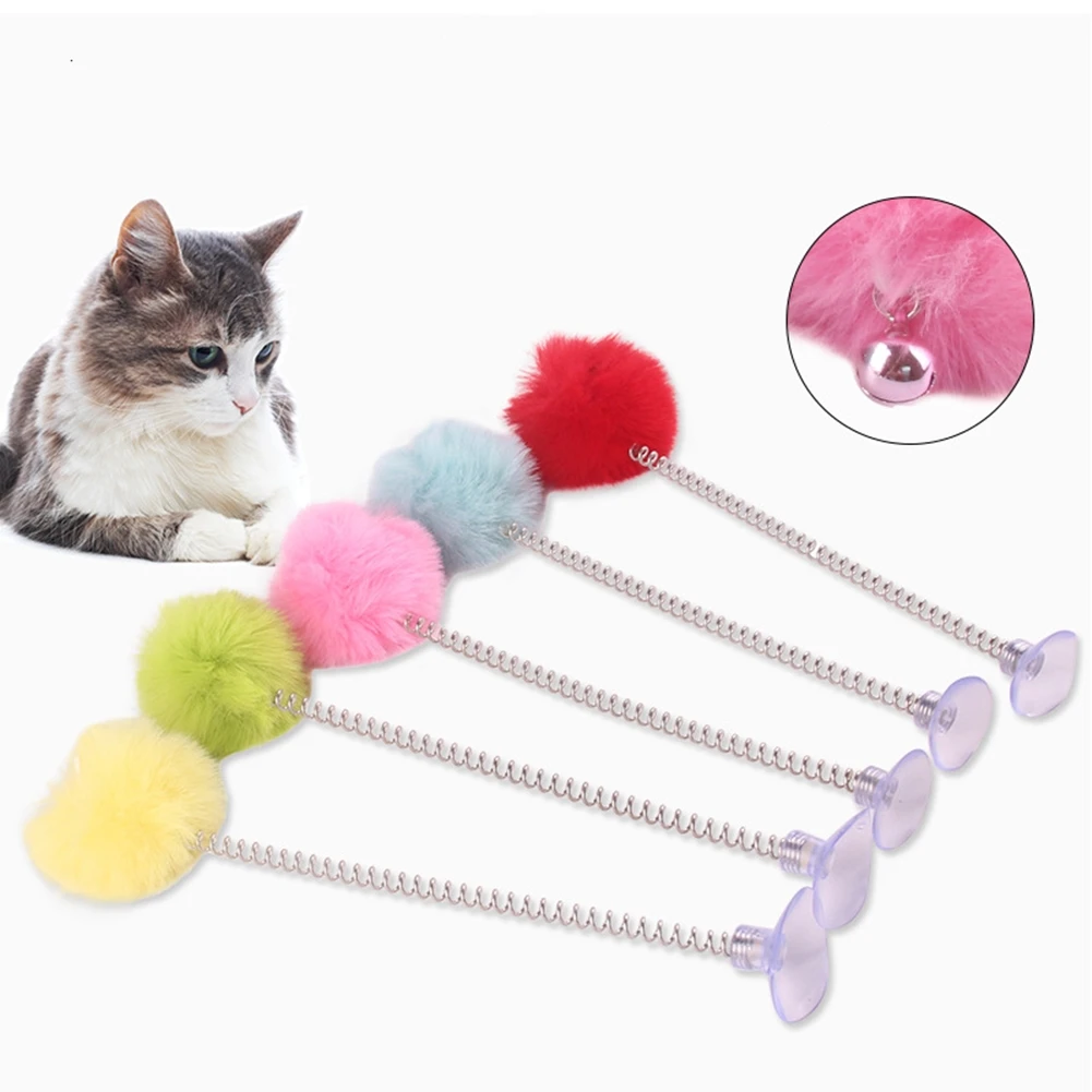 

5pcs Cat Toy Funny Interactive Suction Spring Toys Plush Kitten Teaser Wand Pet Interactive Supplies Cats Favor Random Color