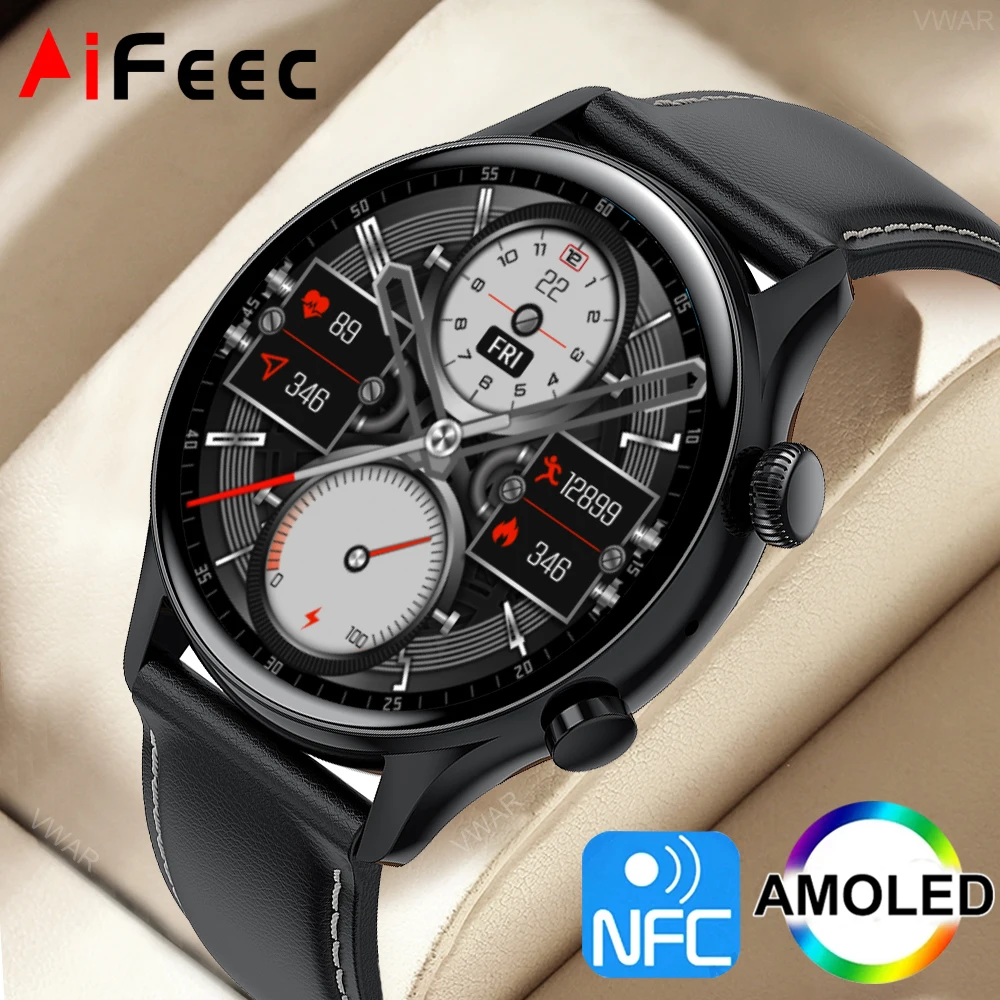 

AMOLED HD Men's Smart Watch IP68 Waterproof Bluetooth Call Fitness Tracker NFC Sport Smartwatch Women Men for IOS Xiaomi Android