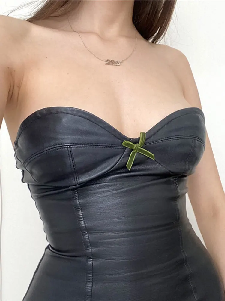 Женское платье без бретелек рукавов с бантом |