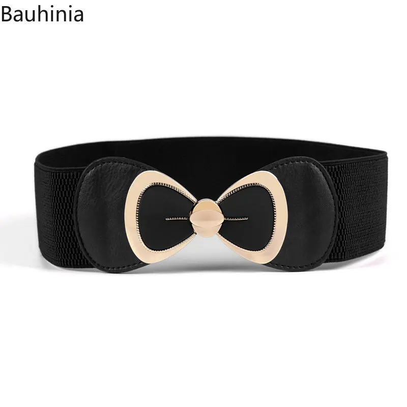 Bauhinia Fashion Women Stretch 6.5cm Wide Belt Bow Waistband  Elastic Dress Coat Clothing Decoration Belt