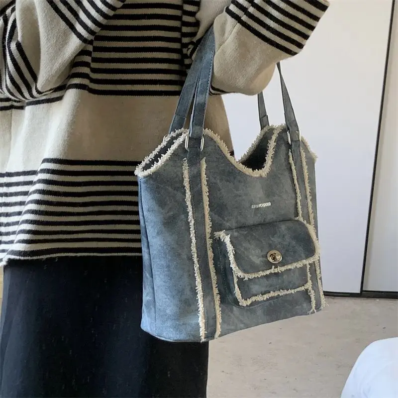 Сумка-тоут женская из денима Роскошный дизайнерский саквояж на плечо для работы