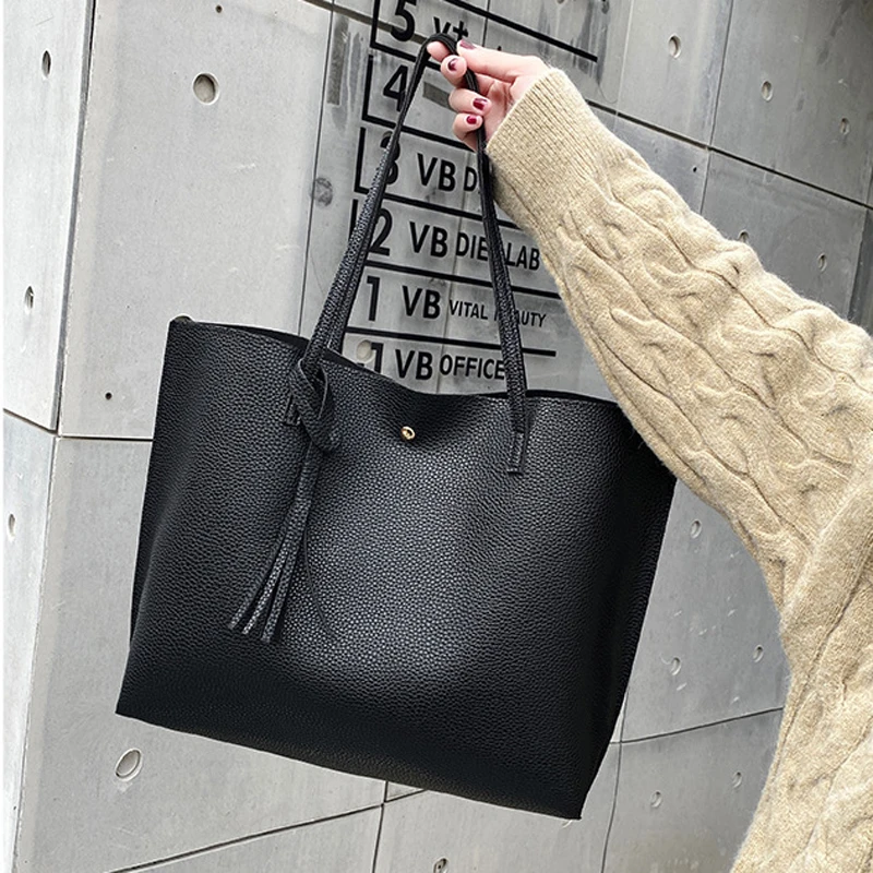 

Fashion Women Shoulder Bags Shopper Bag Casual Female Solid Color PU Leather Handbag Large Capacity Tote Designer Shopping Bag