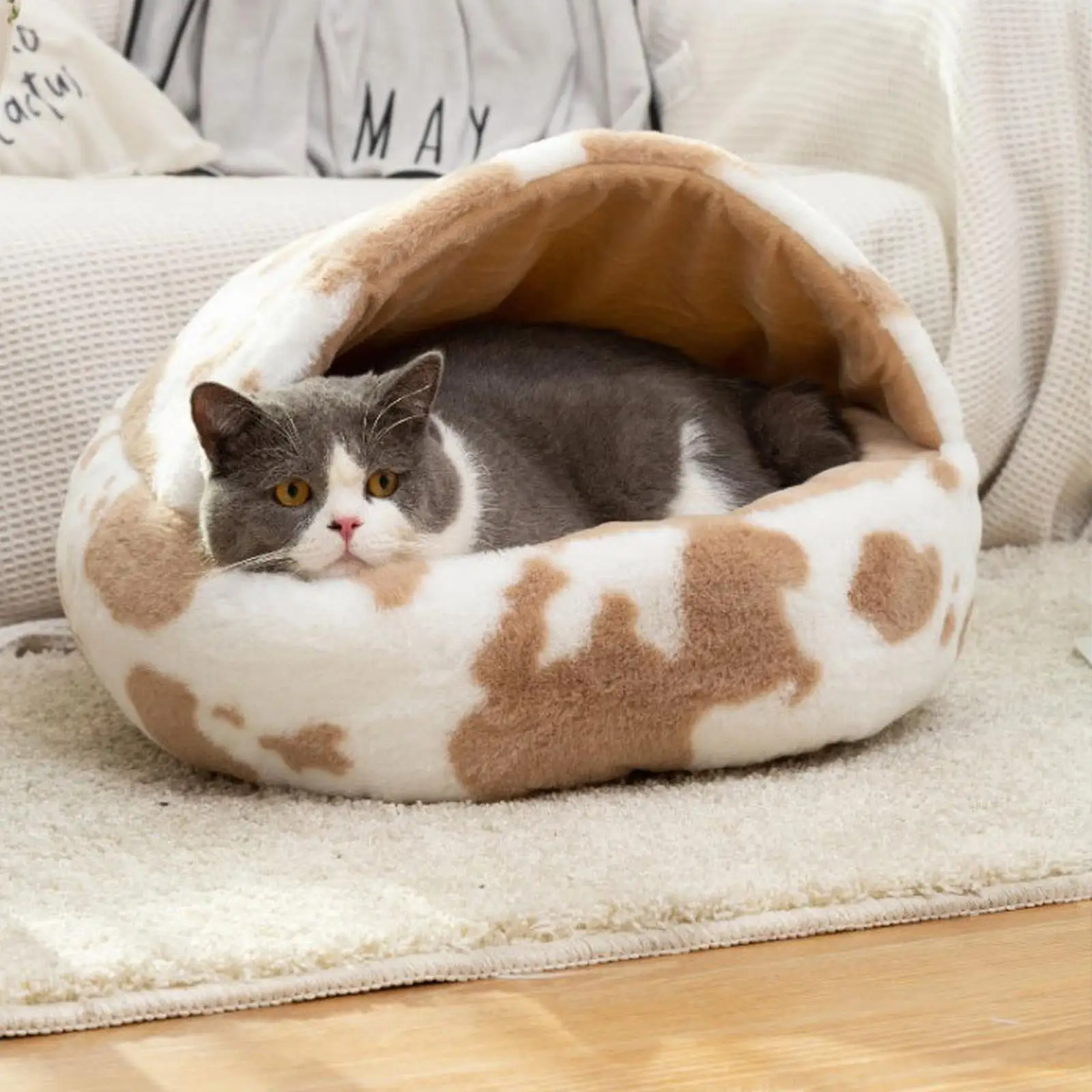 

Bed Warm Pet Calming Dog Bed Semi-closed House Washable Bed Cuddler Dog Round Pet Donut Machine Bed Anti-anxiety X0e0