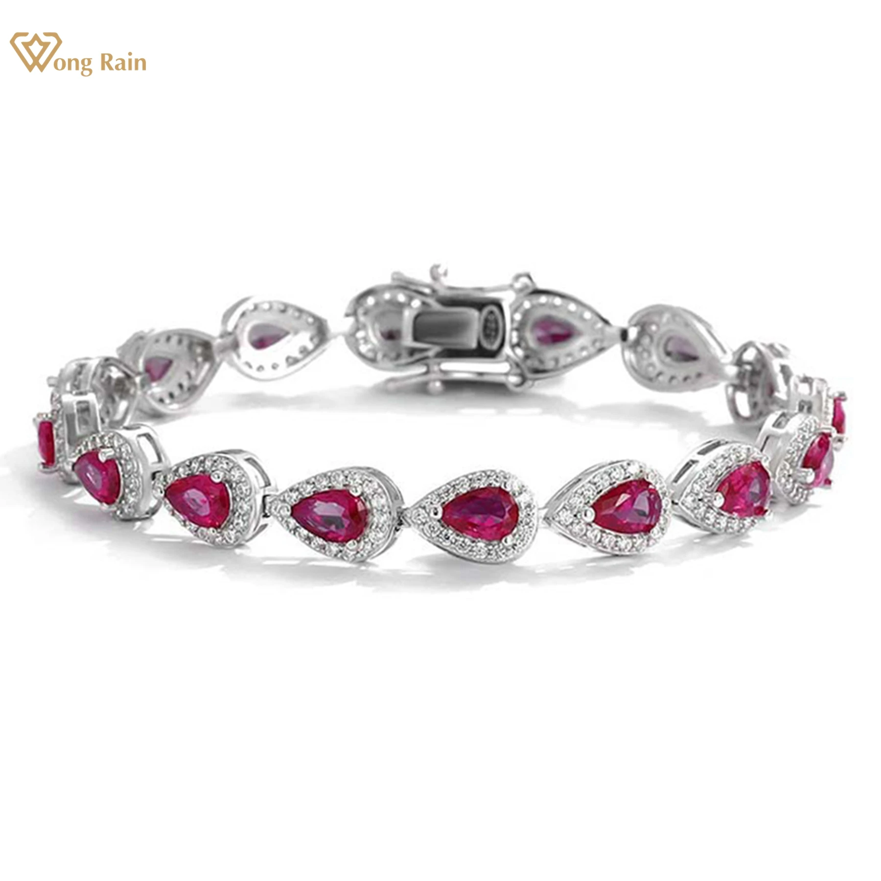 

Wong Rain 925 Sterling Silver 4*6MM Pear Lab Ruby High Carbon Diamonds Gemstone Bracelet Bangle Fine Jewelry Anniversary Gift