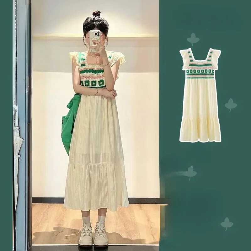 

Hikigawa Contrast Color Patchwork Women Dress All Match Slim Waist Tunic Dresses Sweet Korean Chic Fashion Vestido De Mujer