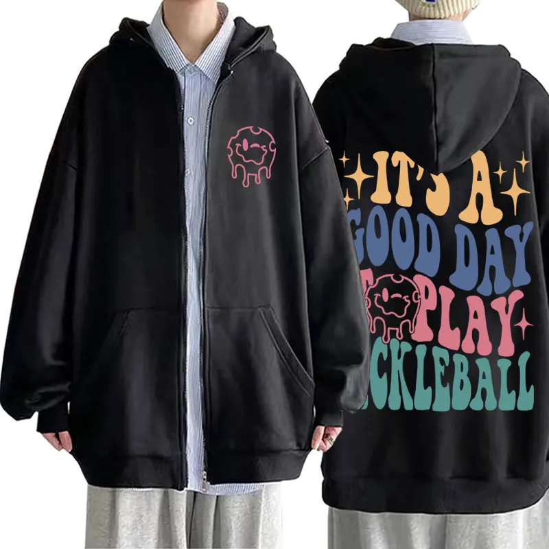 It's A Good Day Toplay Pickleball Zipper Hoodie Men Women Casual Oversized Zip Up Sweatshirt Men's Fleece Cotton Jacket