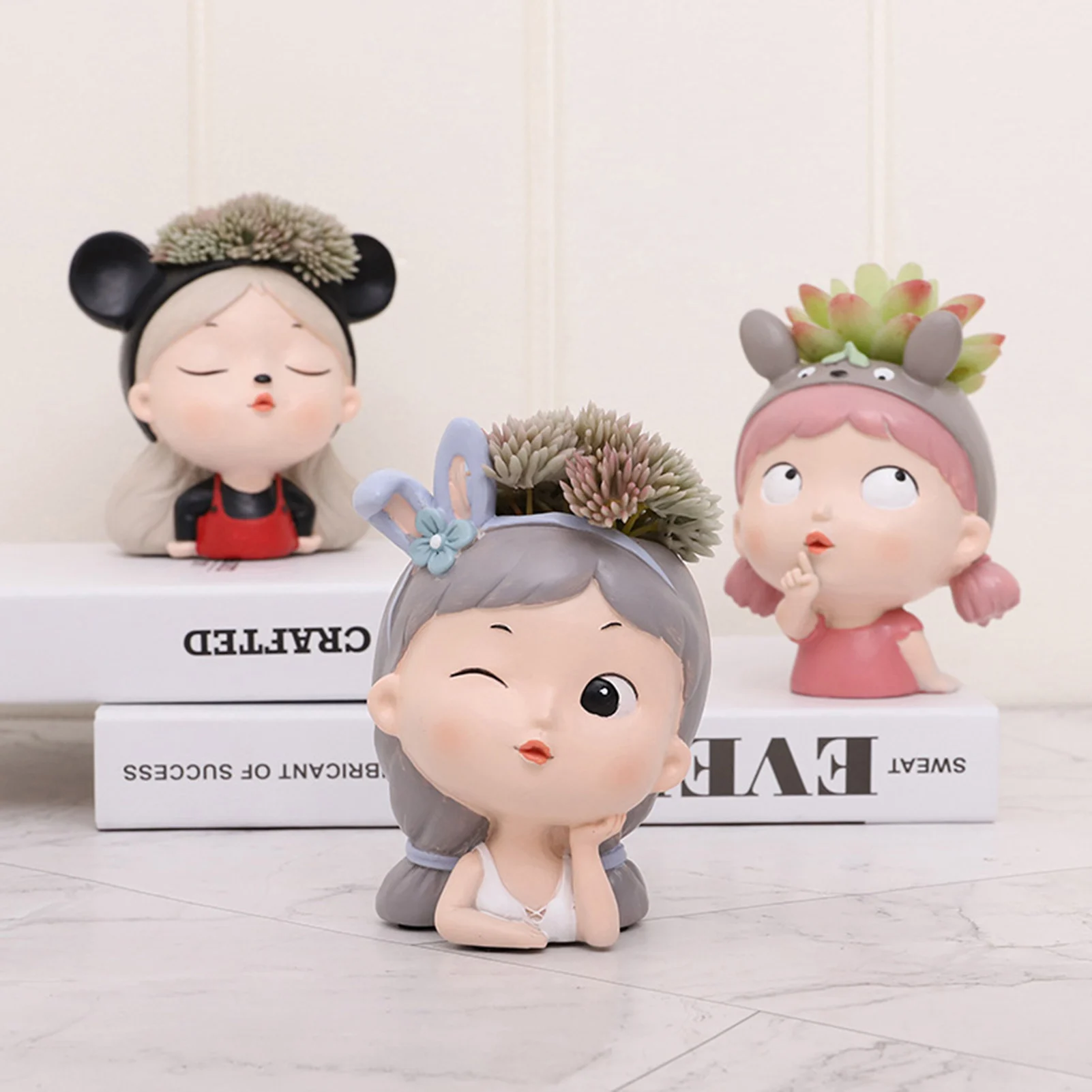 

Cute Girl Succulent Flower Planter Resin Succulent Pot For Indoor Outdoor Plant Vase For House Plants Bonsai Aerial Plants