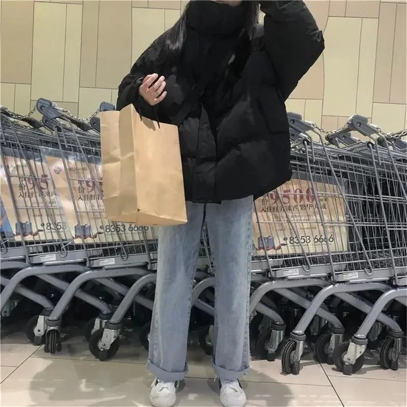 Warm Women's Cotton Jacket Korean Version of Solid Color Oversized Parka Coat Harajuku 2022 Retro Winter Loose Zipper Jacket