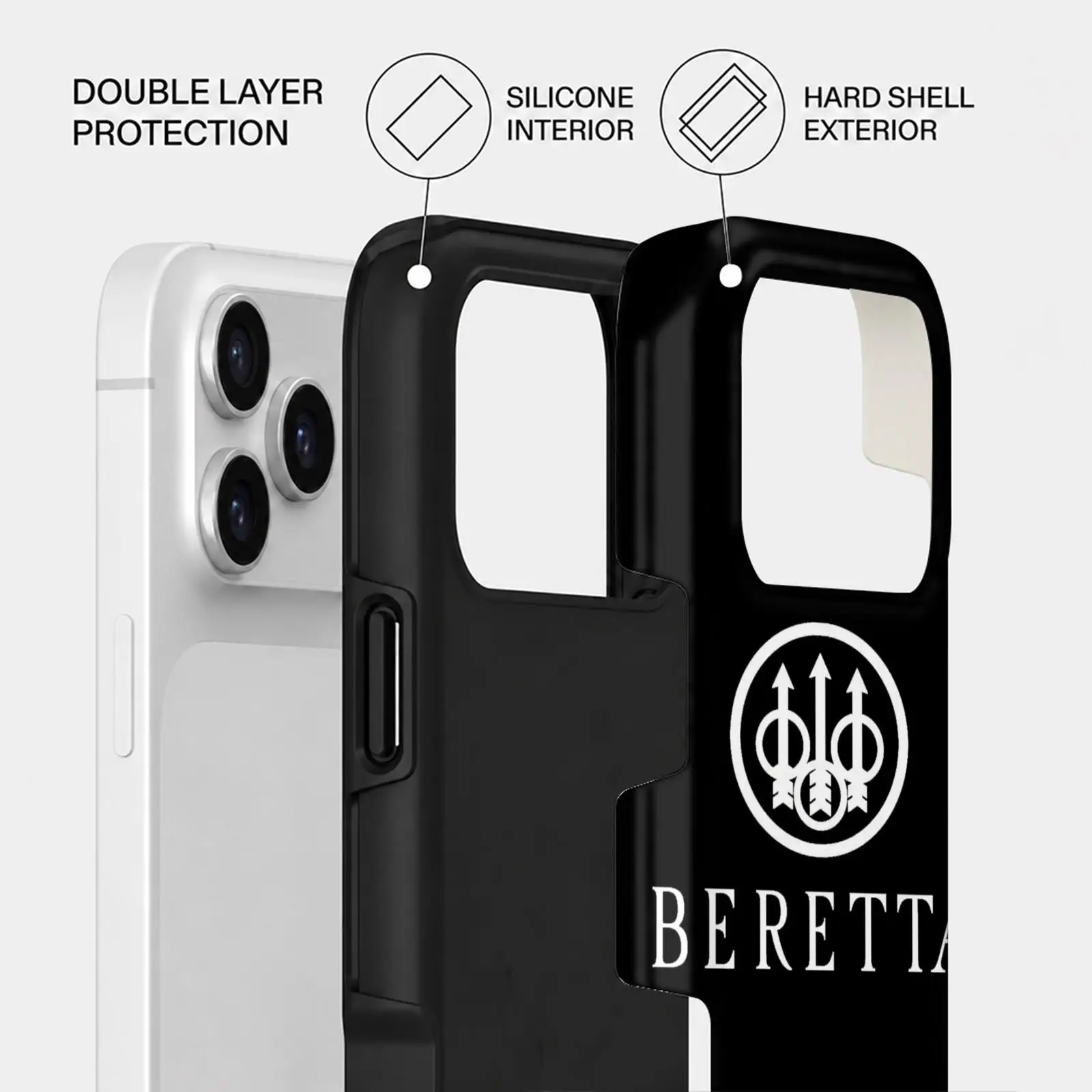 Фото Чехол для телефона Gun B-BerettaS для iPhone 17 16 15 14 13 12 11 Pro Max Air, двухслойный, противоударный, защитный, 2-в-1 №5
