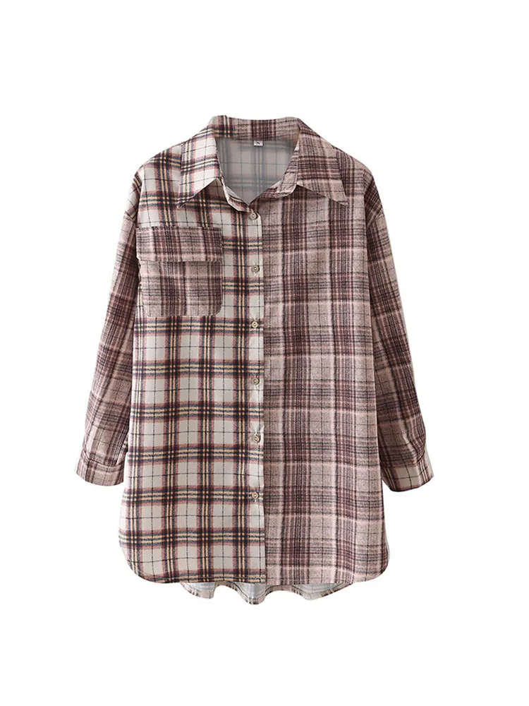 

DYLQFS Women Retro Style Stitching Shirt 2022 Spring And Summer New Fashion Casual Office Tops Ladies Color Shirts