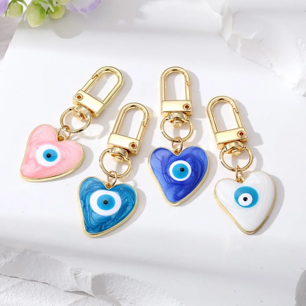 

Turkish Heart Evil Eye Enamel Pendant Keychains Blue Eye Keyring School Bag Car Key Jewelry Accessories