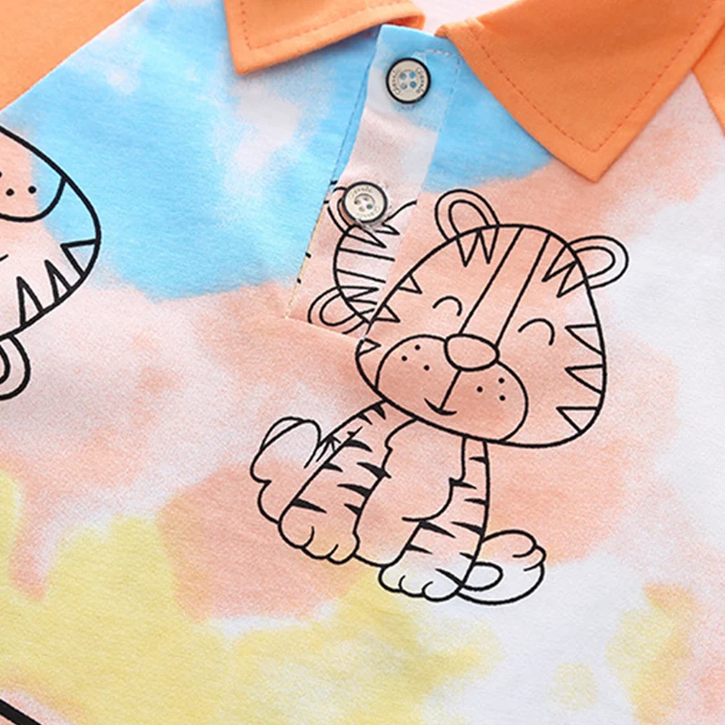 Летняя модная одежда Tie-Dye пуловер с мультяшным тигром и надписью для мальчиков