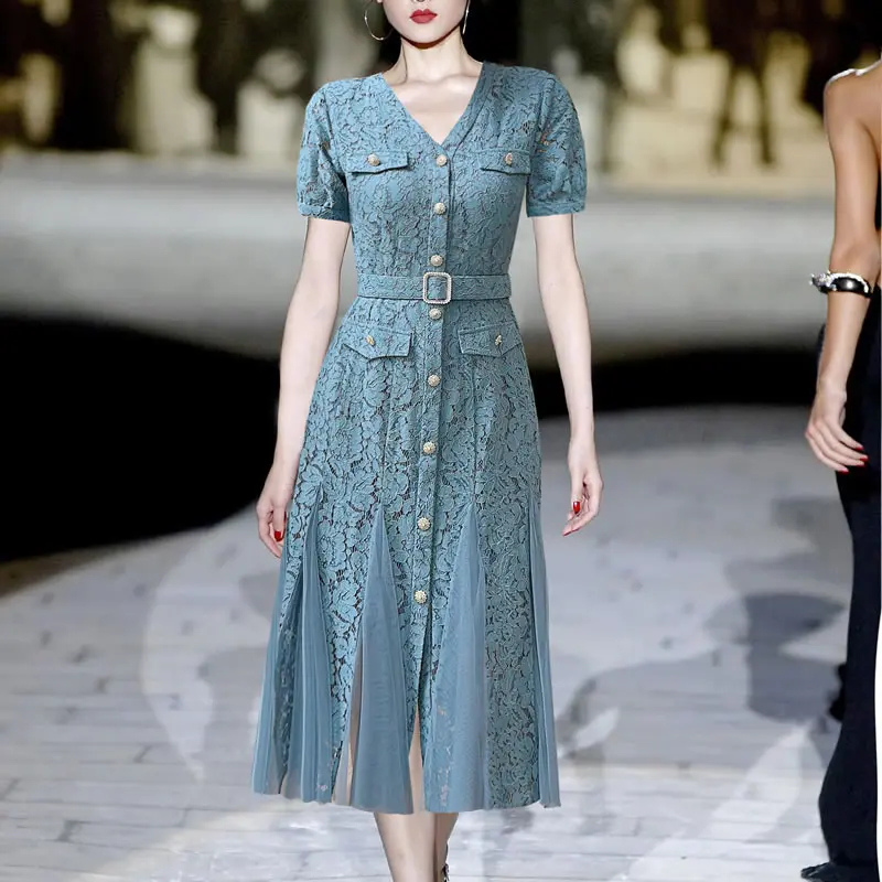 Сетчатые Лоскутные женские кружевные платья с вышивкой Модные Повседневные