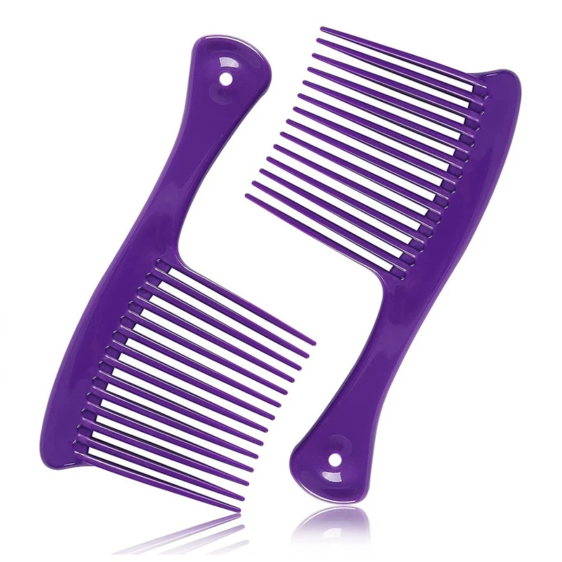 

2Pcs Wide Tooth Comb, Hair Combing Salon Shampoo Comb, Suitable for Thick Long Hair and Curly Hair(Purple)