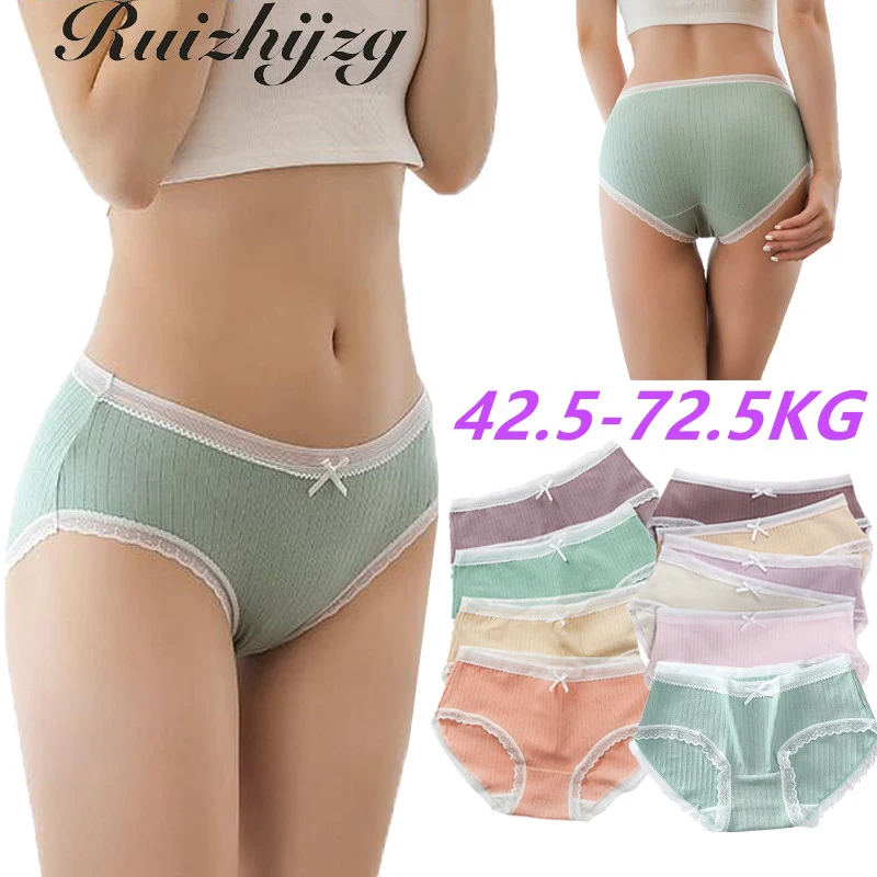 

Ruizhijzg Ladies Underwear Japanese Style Lace Woman Teenger Girl Panties Cute Bow Middle Waist Female Panty Comfy Breathable B