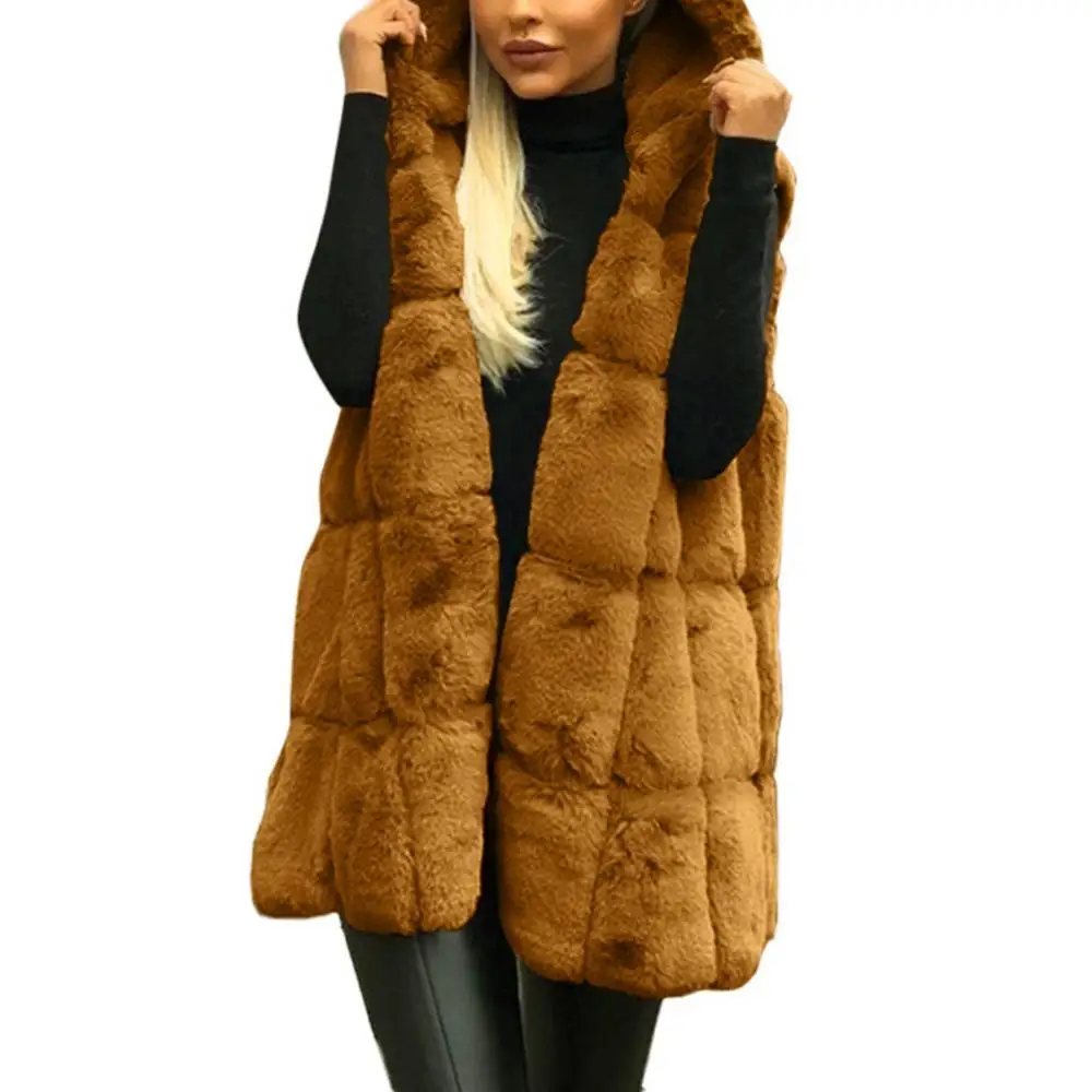 

Winter Coat for Women Thicken Faux Fur Vest Jacket Women Casual Solid Color Hooded Top Waistcoat Outerwear