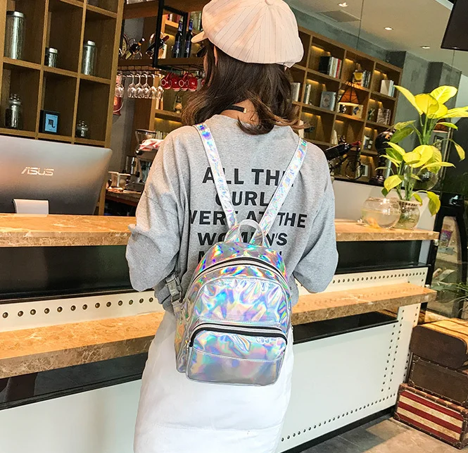 

Mini Laser Backpacks Women Silver Fashion Laser Backpack Youth Bag Teenage Girls Female Korean Trend Personality School Bag