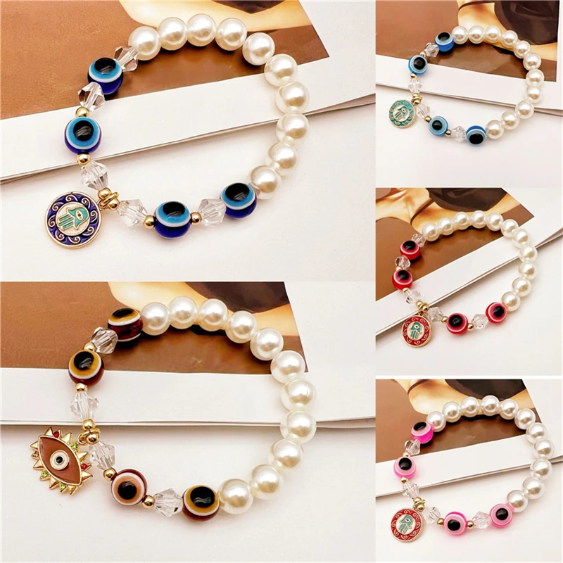 

Ethnic Vintage Turkish Evil Eye Bracelet For Women Zircon Transparent Bead Pendant Bracelet Alloy Coin Jewelry Gift