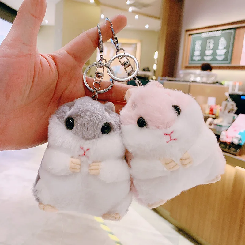 

2022 New Cute Fur Pom Pom Bunny Keychain Women Fluffy hamster Key Chain On Bag Car Trinket Jewelry Wedding Party Toy Gift