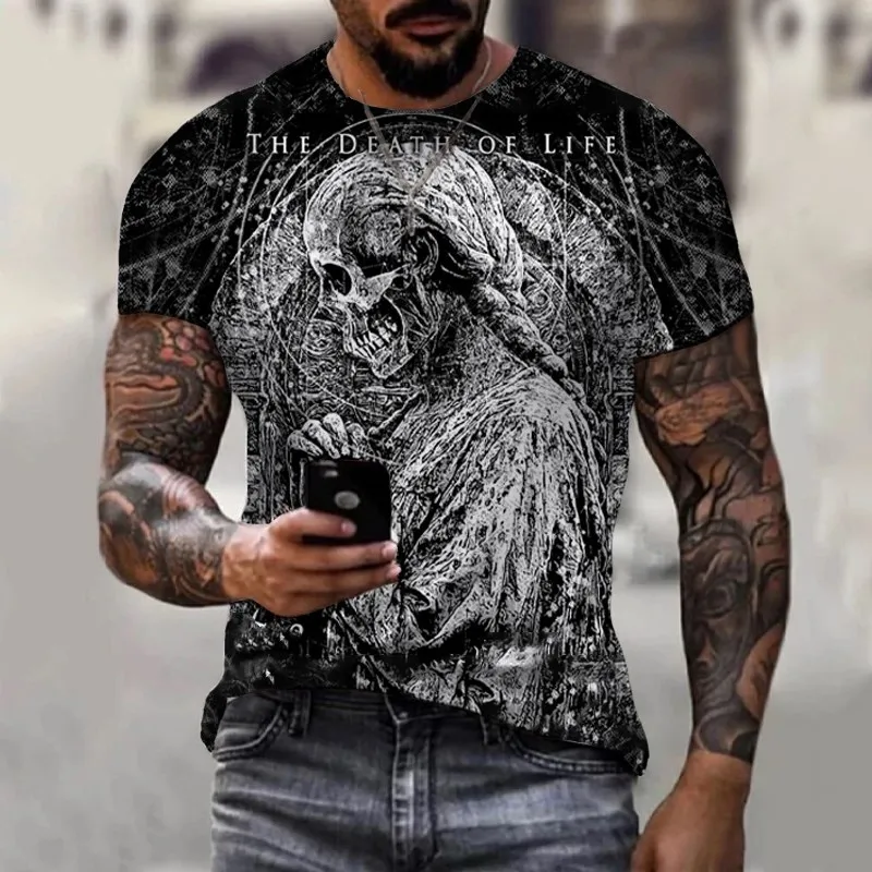 

Мужская летняя футболка с круглым вырезом, коротким рукавом и 3D-принтом черепа