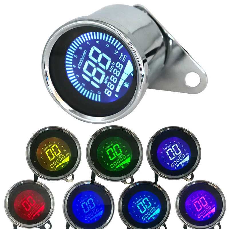 

In Stock Wholesale Motorcycle Modification Instrument12VMotorcycle7Color Tachometer Odometer Speed Oil Gauge