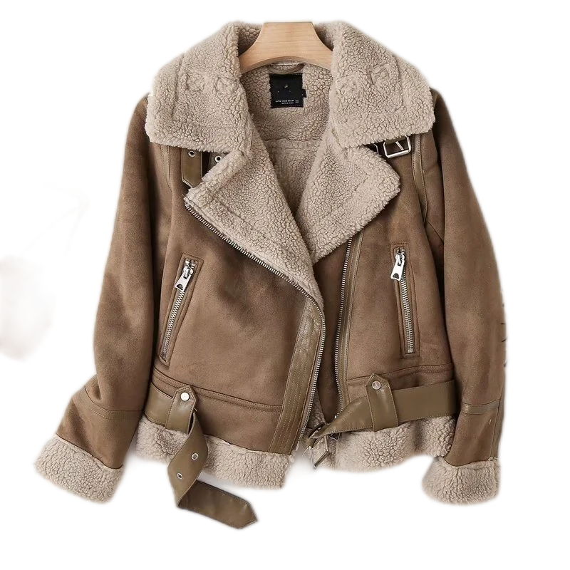 

Autumn Winter New Fur Integrated Lamb Wool Warm Coats Women Solid Long Sleeve Loose Short Jackets Female Outwear