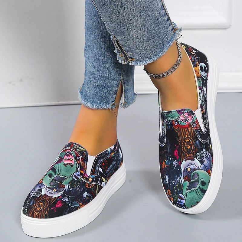 

Women Flats 2022 Plus Size Fashion Graffiti Flat Shoes Women Low Cut Slip-on Casual Shoes Ladies Canvas Loafers Zapatillas Mujer