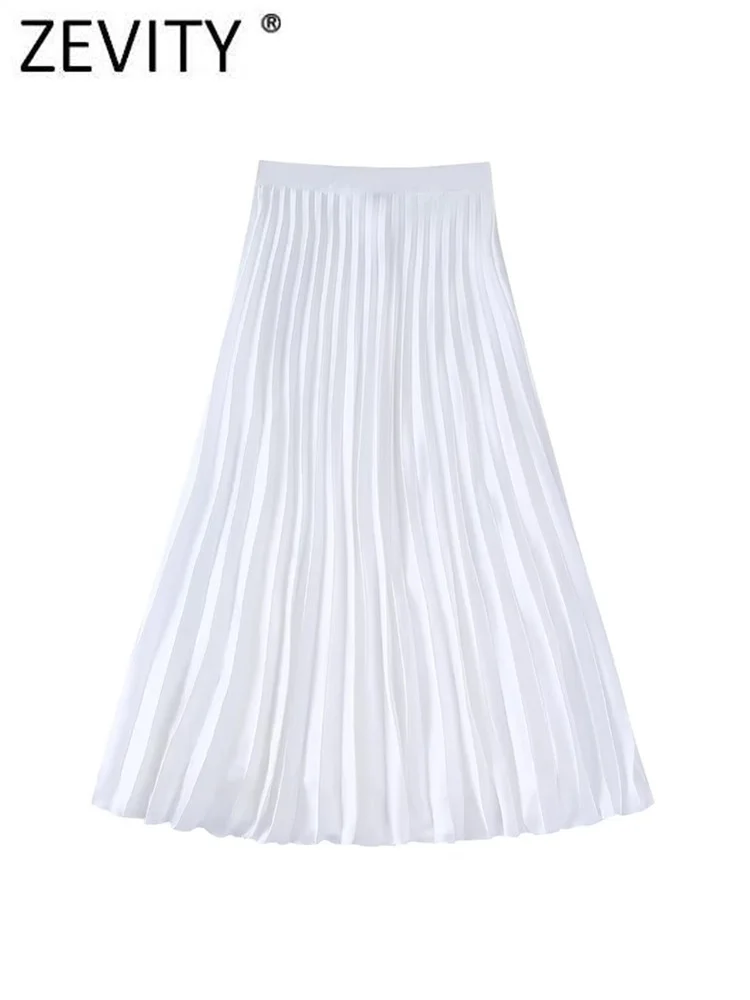 

Zevity Women Fashion Soft Touch Saton White Pleated Midi Skirt Faldas Mujer Lady Chic Side Zipper Casual Vestidos QUN1883