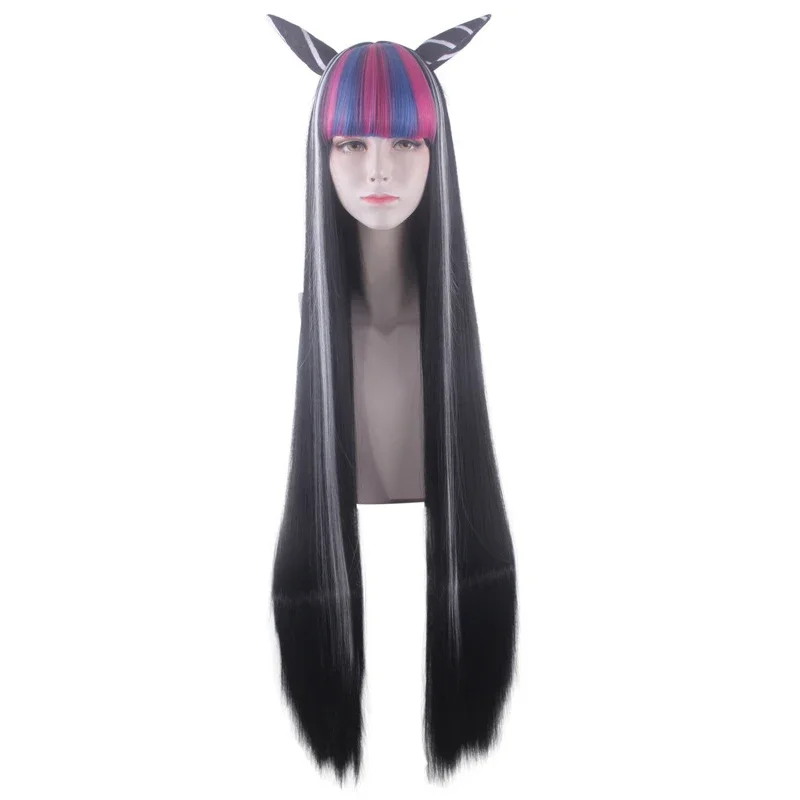Аниме Danganronpa Mioda Ibuki Косплей Костюм Красочный парик с рогом дьявола для женщин