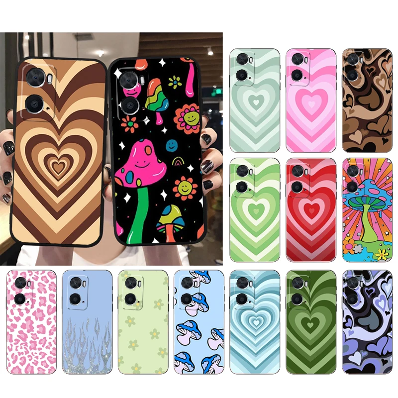 

Love Heart Flower Mushroom Phone Case for OPPO A77 A57S A96 A91 A54 A74 A94 A73 A53 A53S A54S A15 A16 A17 A52 A72 A92 Funda
