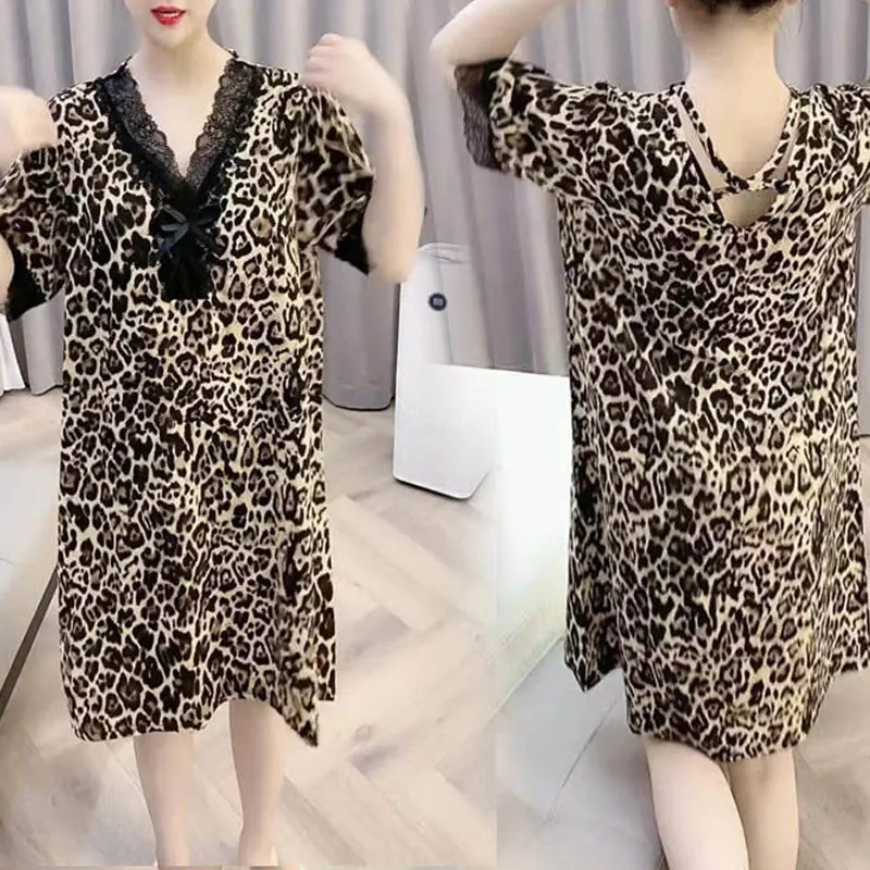 

Женская одежда сексуальное леопардовое элегантное Кружевное платье миди с V-образным вырезом летние прямые стильные универсальные свободн...