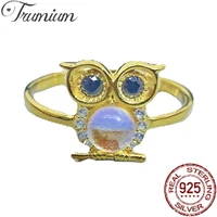 trumium 925 sterling silver women ring opal owl shaped gold plated animal jewelry retro banquet engagement ring girlfriend gift