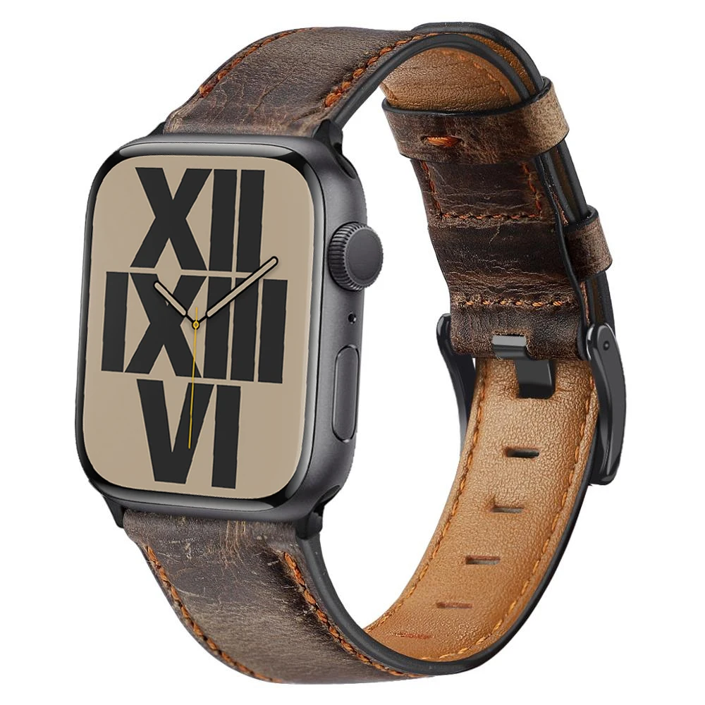 Pulseiras de relógio Retro Pulseira de Couro Genuíno para Apple Assistir Série 45 mm 41 mm 44 mm 40 mm se 42 mm 38 mm Pulseira Applever Banda