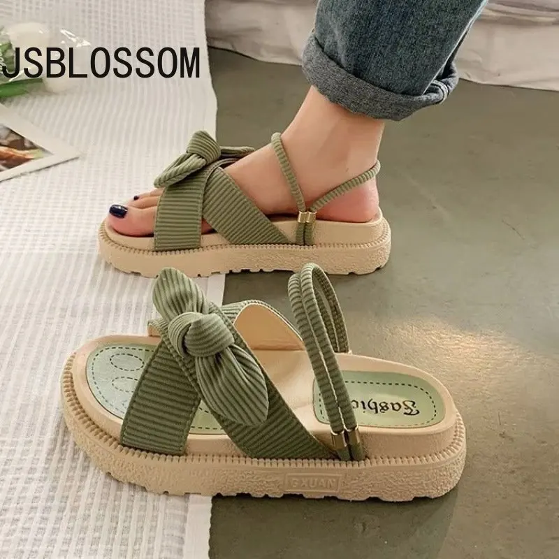 

New Style Fairy Style Lady Summer Slippers Thick Platform Flat Sandals with Butterfly-Knot Summer Flip Flops Sandals Women
